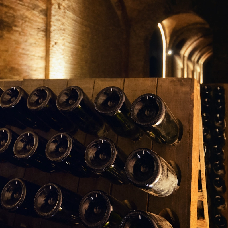Monferrato-Canelli-Underground-Cathedrals-Cellars Wine bottles ageing inside the historic vaulted cellars known as Canelli’s Underground Cathedrals